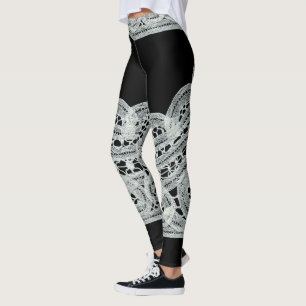 Elegant Black & White Floral Lace Leggings