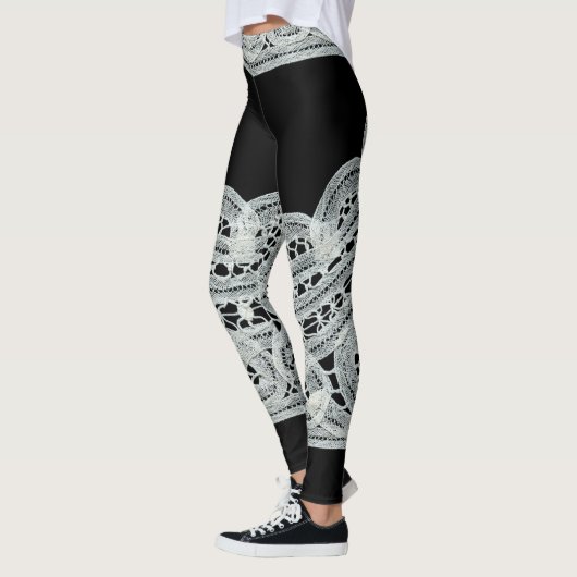 Elegant Black & White  Floral Lace Leggings (Links)