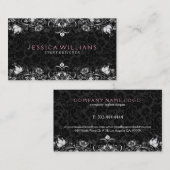 Elegant Black & White  Floral Lace Visitekaartje (Voorkant / Achterkant)