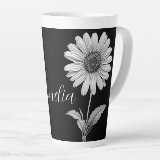Elegant Black & White Floral Latte Mok (Rechterhoek)