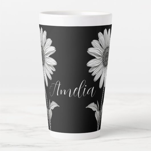 Elegant Black & White Floral Latte Mok (Voorkant)