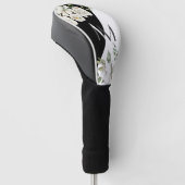 Elegant Black & White Floral Monogram Golfheadcover (Schuin)