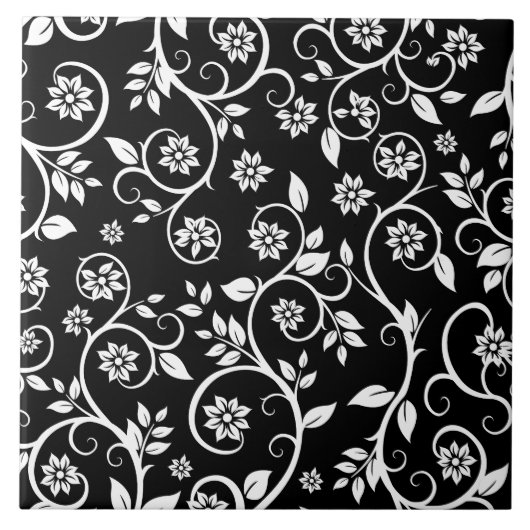 Elegant black &white floral pattern  tegeltje (Voorkant)
