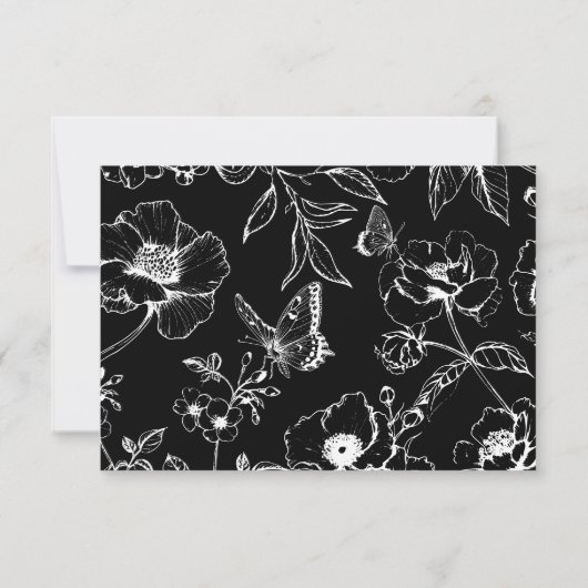 Elegant Black White Floral QR Code Wedding RSVP  (Achterkant)