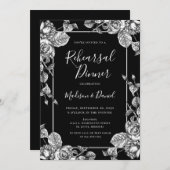 Elegant Black White Floral Rehearsal Dinner Kaart (Voorkant / Achterkant)