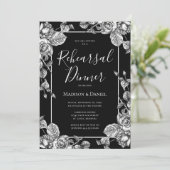 Elegant Black White Floral Rehearsal Dinner Kaart (Staand voorkant)