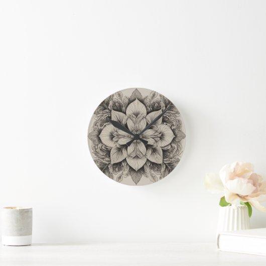 Elegant Black & White Floral Ronde Klok (Huis)