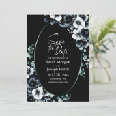Elegant Black White Floral Save the Date Kaart (Staand voorkant)