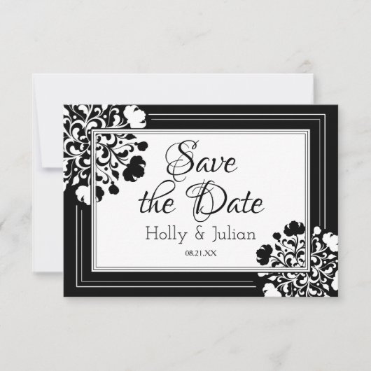 Elegant Black & White Floral Save the Date Kaart (Voorkant)