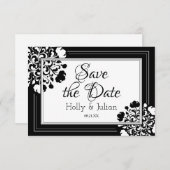 Elegant Black & White Floral Save the Date Kaart (Voorkant / Achterkant)