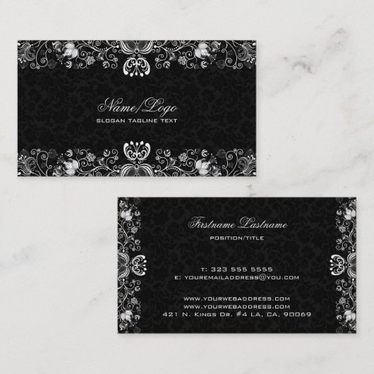 Elegant Black & White Floral Swirls Visitekaartje (Voorkant / Achterkant)