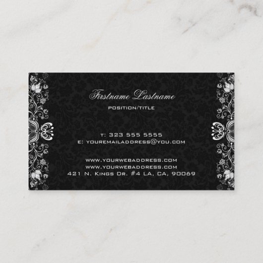 Elegant Black & White Floral Swirls Visitekaartje (Achterkant)