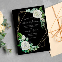 Elegant Black White Floral Waterverf Boho Wedding