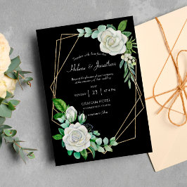 Elegant Black White Floral Waterverf Boho Wedding Kaart