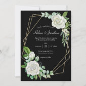 Elegant Black White Floral Waterverf Boho Wedding Kaart (Voorkant)