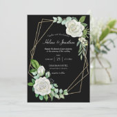 Elegant Black White Floral Waterverf Boho Wedding Kaart (Staand voorkant)