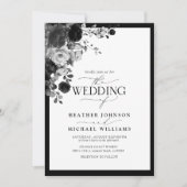 Elegant Black & White Floral Waterverf Script Kaart (Voorkant)