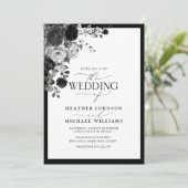 Elegant Black & White Floral Waterverf Script Kaart (Staand voorkant)