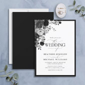 Elegant Black & White Floral Waterverf Script Kaart