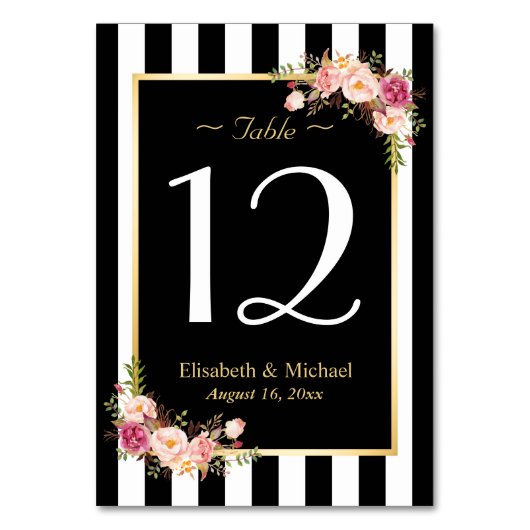 Elegant Black White Floral Wedal Table Number Kaart (Achterkant)