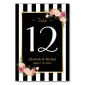 Elegant Black White Floral Wedal Table Number Kaart (Voorkant)