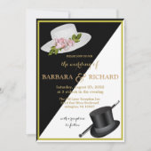 Elegant Black & White Floral Wedding Aankondiging (Voorkant)