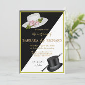 Elegant Black & White Floral Wedding Aankondiging (Staand voorkant)