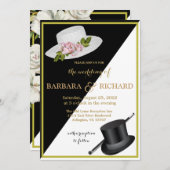 Elegant Black & White Floral Wedding Aankondiging (Voorkant / Achterkant)