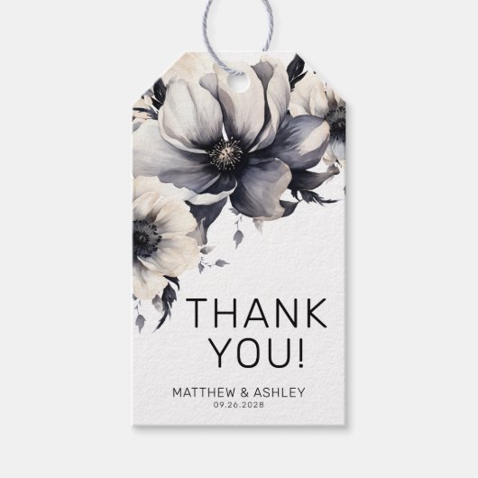 Elegant Black White Floral Wedding Cadeaulabel (Voorkant)