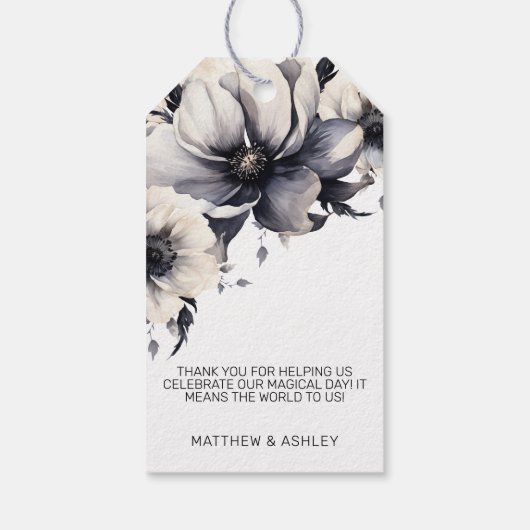 Elegant Black White Floral Wedding Cadeaulabel (Achterkant)