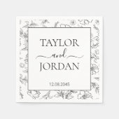 Elegant Black & White Floral Wedding Custom Napkin Servet (Voorkant)