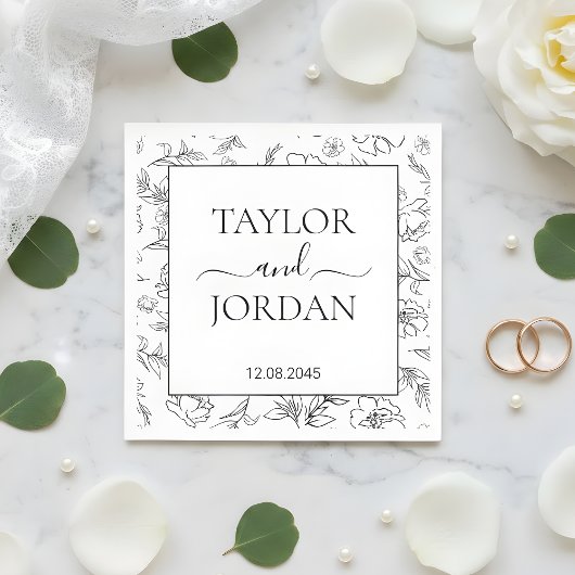 Elegant Black & White Floral Wedding Custom Napkin Servet