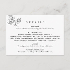 Elegant Black & White Floral Wedding Informatiekaartje