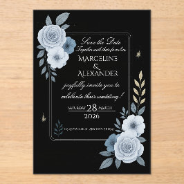 Elegant Black & White Floral Wedding Invitation Acryl Uitnodigingen