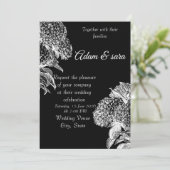 Elegant Black & White Floral Wedding Invitation Kaart (Staand voorkant)