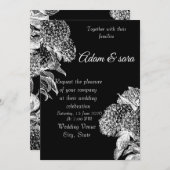 Elegant Black & White Floral Wedding Invitation Kaart (Voorkant / Achterkant)