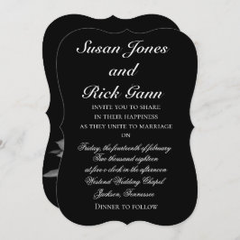 Elegant Black White Floral Wedding Invitation Kaart