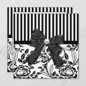 Elegant Black & White Floral Wedding Invitation Kaart (Voorkant / Achterkant)