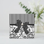 Elegant Black & White Floral Wedding Invitation Kaart (Staand voorkant)