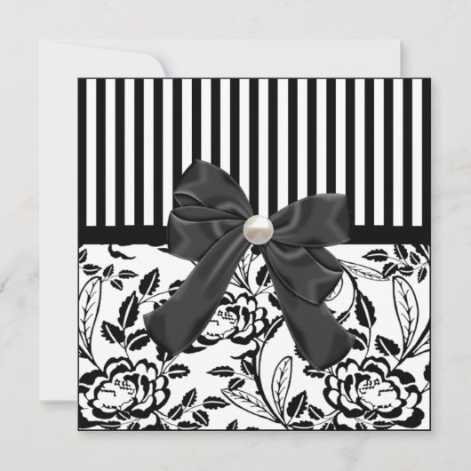 Elegant Black & White Floral Wedding Invitation Kaart (Voorkant)