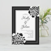 Elegant Black & White Floral Wedding Invitation Kaart (Staand voorkant)
