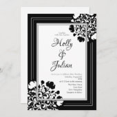 Elegant Black & White Floral Wedding Invitation Kaart (Voorkant / Achterkant)