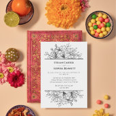 Elegant Black & White Floral Wedding Invitation Kaart