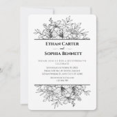 Elegant Black & White Floral Wedding Invitation Kaart (Voorkant)