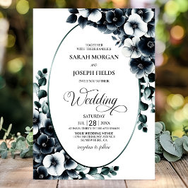 Elegant Black White Floral Wedding Kaart