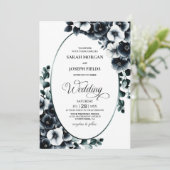 Elegant Black White Floral Wedding Kaart (Staand voorkant)