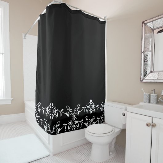 Elegant Black White Flourish Shower Curtain Douchegordijn (In situ)