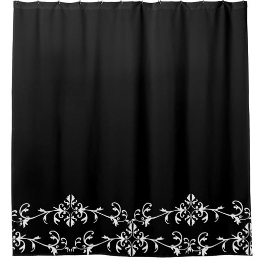 Elegant Black White Flourish Shower Curtain Douchegordijn (Voorkant)