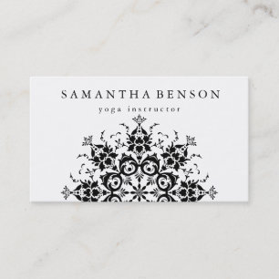 Elegant Black & White Flower Logo Yoga Visitekaartje