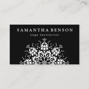 Elegant Black & White Flower Logo Yoga Visitekaartje